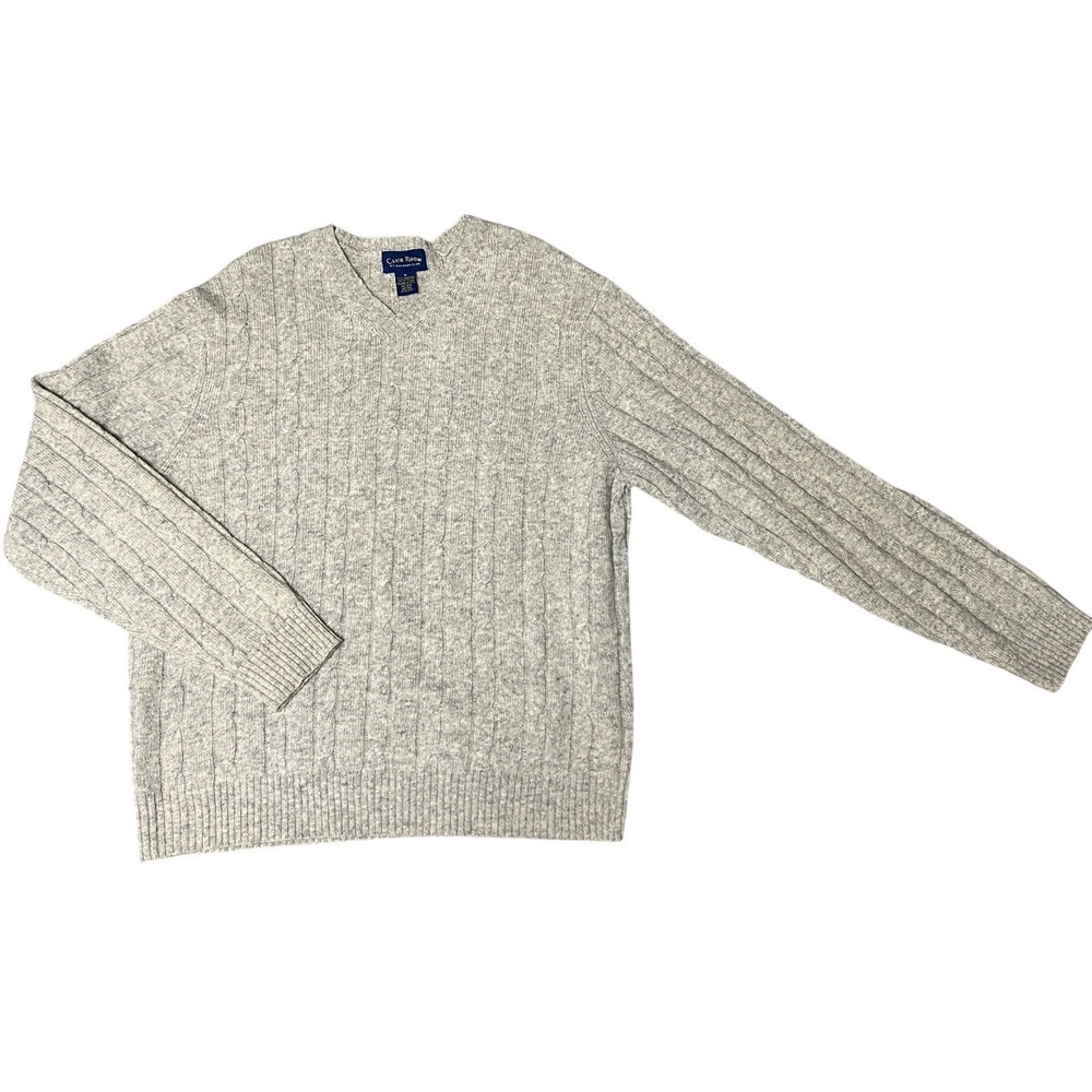 Club Room Men's Medium Gray Cable-Knit 100% Lambs Wool V-Neck‎ Pullover Sweater